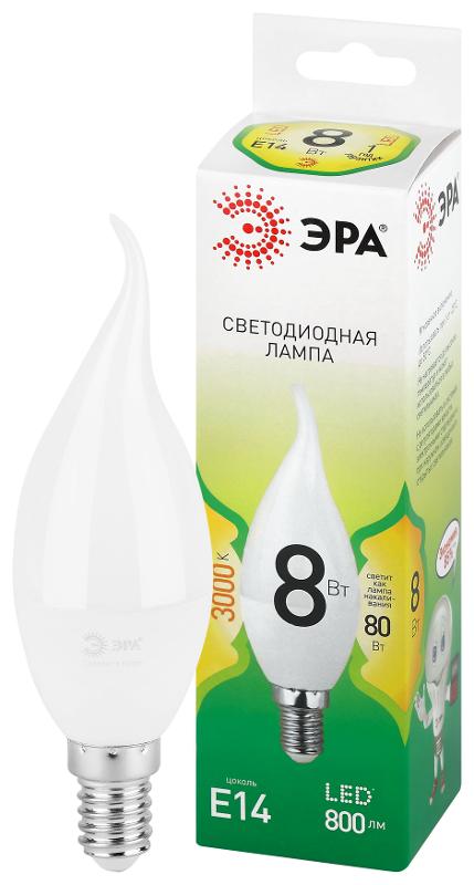Лампа светодиодная  GREEN LINE LED BXS-8W-830-E14 GL E14 8 Вт свеча на ветру теплый свет | Б0067103 | ЭРА — ЭРА (Энергия света)