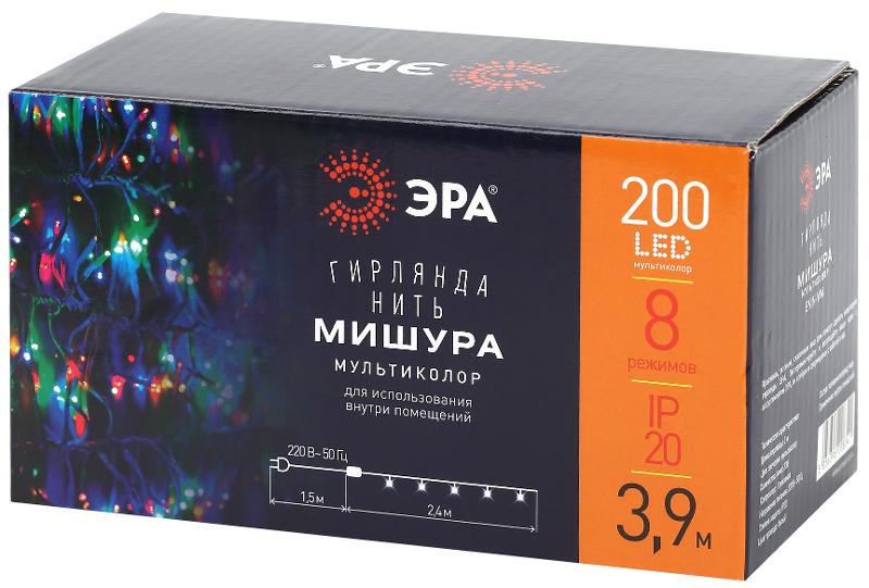 Гирлянда светодиодная  Мишура 3.9 м белый провод, мультиколор, ENIN - WM   220V IP20 (24/576) | Б0047972 | ЭРА — миниатюра 3