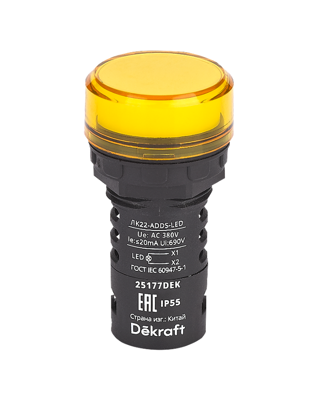 Лампа коммутационная ADDS D22 LED желтый 380В AC ЛK-22 IP55 | 25177DEK | Dekraft — DEKraft