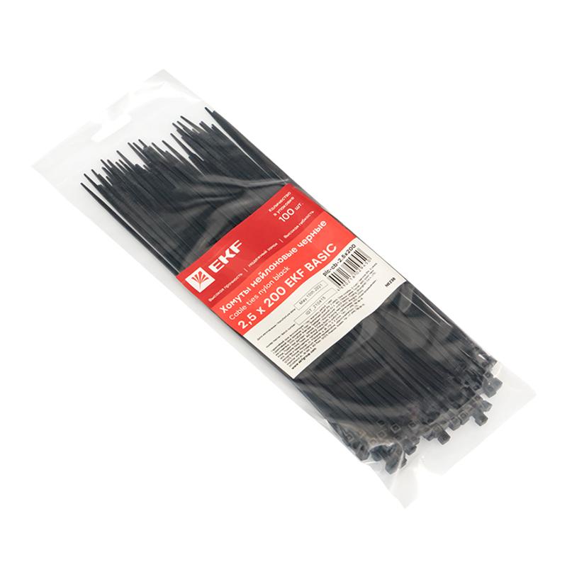 Хомут нейлоновый ЧЕРНЫЙ 2,5х200 (уп./100шт) EKF Simple | plc-cb-2.5x200 | EKF — миниатюра 2