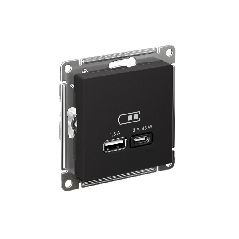 AtlasDesign Карбон USB Розетка A + тип-C 45W высокоскоростной заряд QC PD | ATN001029 | SE — Systeme Electric