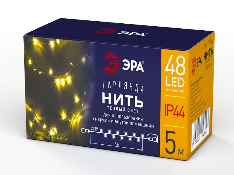 Гирлянда светодиодная  Нить 5 м теплый свет, ENON-5B   24V, IP44 (80/1920) | Б0041904 | ЭРА — миниатюра 5