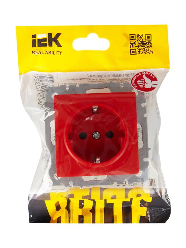 BRITE Розетка 1-местная с заземлением с защитными шторками 16А РС14-1-0-БрК красный | BR-R14-16-K04 | IEK — миниатюра 6