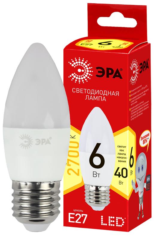 Лампа светодиодная LED  6Вт Е27 220В 2700К smd B35 ECO свеча | Б0020620 | ЭРА — миниатюра 1