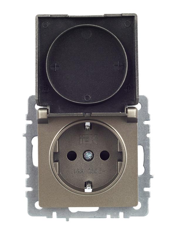 BRITE Розетка с заземлением со шторками с кр. 16А IP44 РСбш10-3-44-БрШ шампань | BR-R16-16-44-K37 | IEK — миниатюра 17