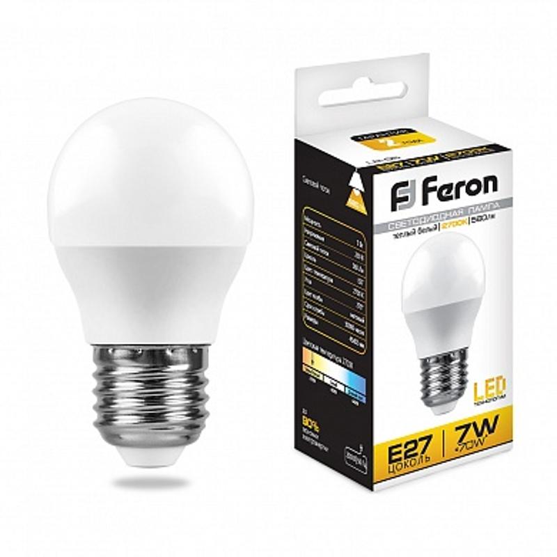 Лампа светодиодная LB-95 (7W) 230V E27 6400K G45 | 25483 | FERON — миниатюра 1