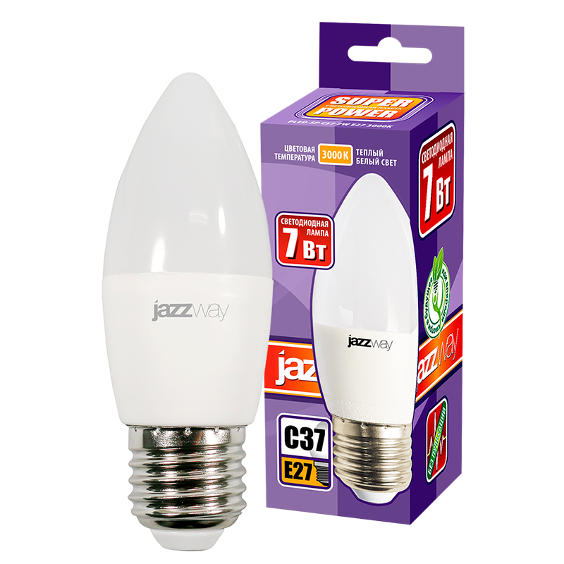 Лампа светодиодная LED 7Вт Е27 220В 3000К PLED- SP C37 свеча | 1027825-2 | Jazzway — миниатюра 3