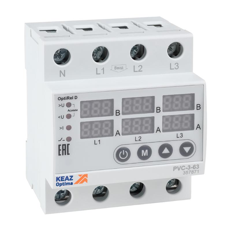 Реле напряжения OptiRel D PVC-3-63 с ЖК-дисплеем и контролем тока 3Ф 63 А | 357871 | КЭАЗ — КЭАЗ (Курский электроаппаратный завод)