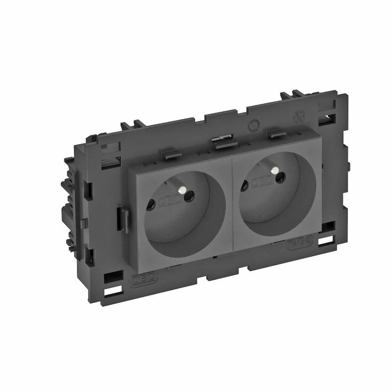Розетка двойная 0° Modul45connect франц. стандарт, 250 В, 16A (черный) (STD-F0C8 SWGR2) | 6120630 | OBO Bettermann — OBO Bettermann