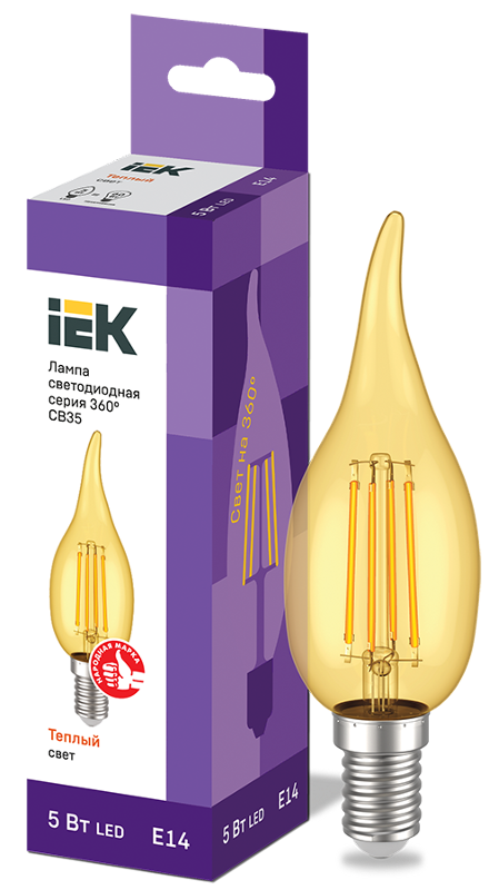 Лампа светодиодная LED CВ35 св.н/в зол. 5Вт 230В 2700К E14 серия 360° | LLF-CB35-5-230-30-E14-CLG | IEK — миниатюра 2