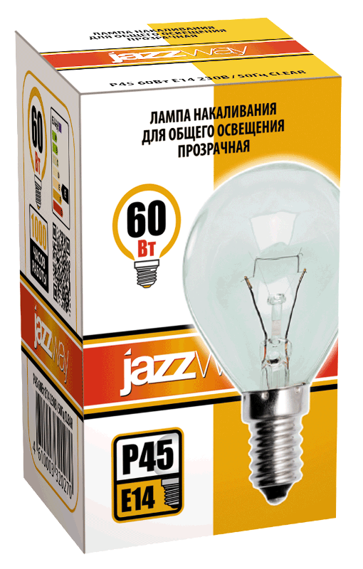 Лампа накаливания ЛОН 60Вт E14 240В P45 clear | 3320270 | Jazzway — миниатюра 2