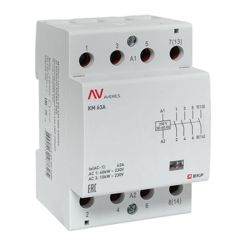 Контактор модульный КМ 63А 4NO 230VAC (3 мод.) AVERES | km-av-3-63-40-230V | EKF — EKF