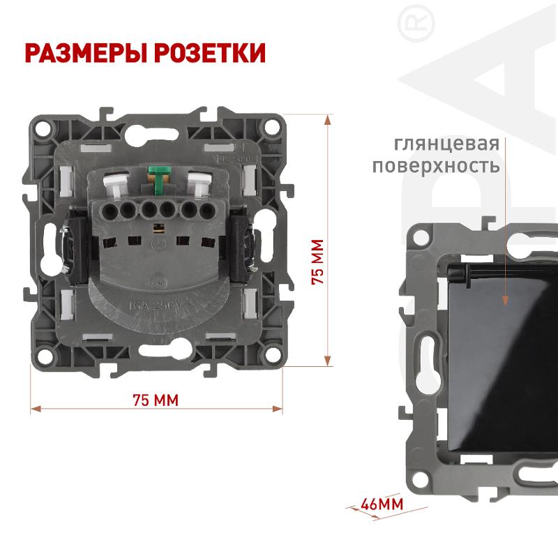 Розетка 12-2103-06 с заземлением со шторками с крышкой, 16АХ-250В, чёрный — миниатюра 3