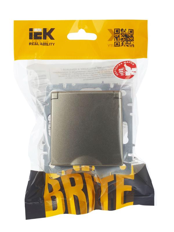 BRITE Розетка с заземлением со шторками с крышкой 16А IP20 РСбш10-3-БрШ шампань  | BR-R16-16-K37 | IEK — миниатюра 15