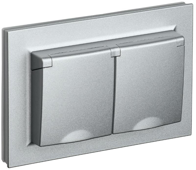 BRITE Розетка 2-ая с крышкой 16А в сб IP44 РСбш12-3-44-БрА алюминий | BR-R26-16-44-K47-F | IEK — миниатюра 1