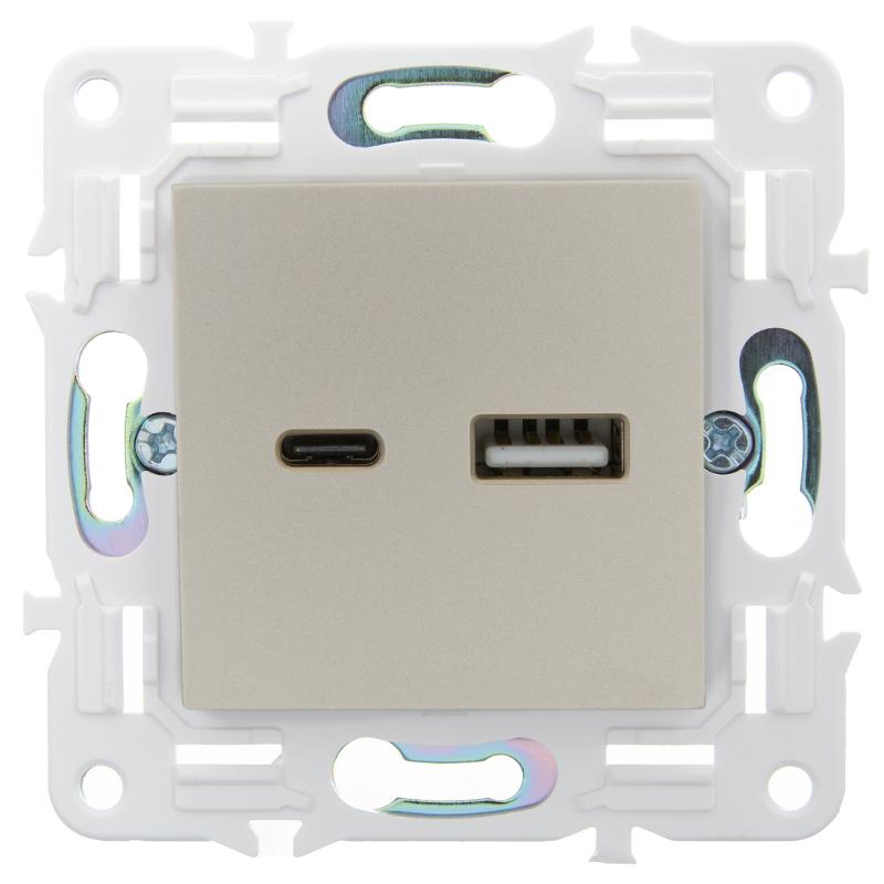 SKANDY Розетка USB A+C 18Вт SK-R13Sa песочный | SK-U22-018-K98 | IEK — миниатюра 2