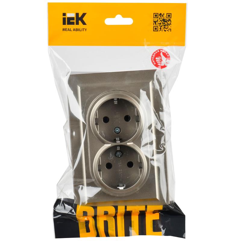 BRITE Розетка 2-ая с заземлением без шторок 16А в сборе РС12-3-БрШ шампань | BR-R21-16-K37-F | IEK — миниатюра 7
