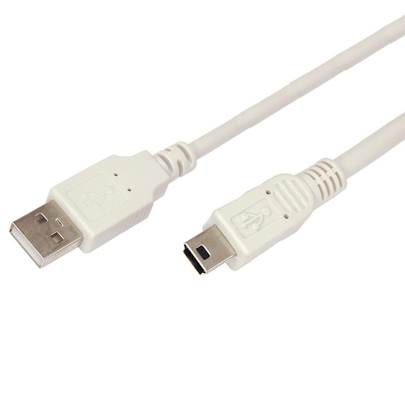 Кабель mini USB (male) штекер - USB-A (male) штекер, длина 3 метра, белый (PE пакет) | 18-1136 | REXANT — REXANT