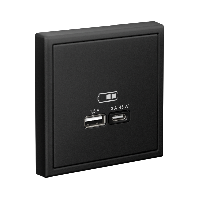 ArtGallery Карбон Розетка USB A + тип-C 45Вт высокоскор.заряд. QC, PD, механизм | GAL001029 | SE — миниатюра 2