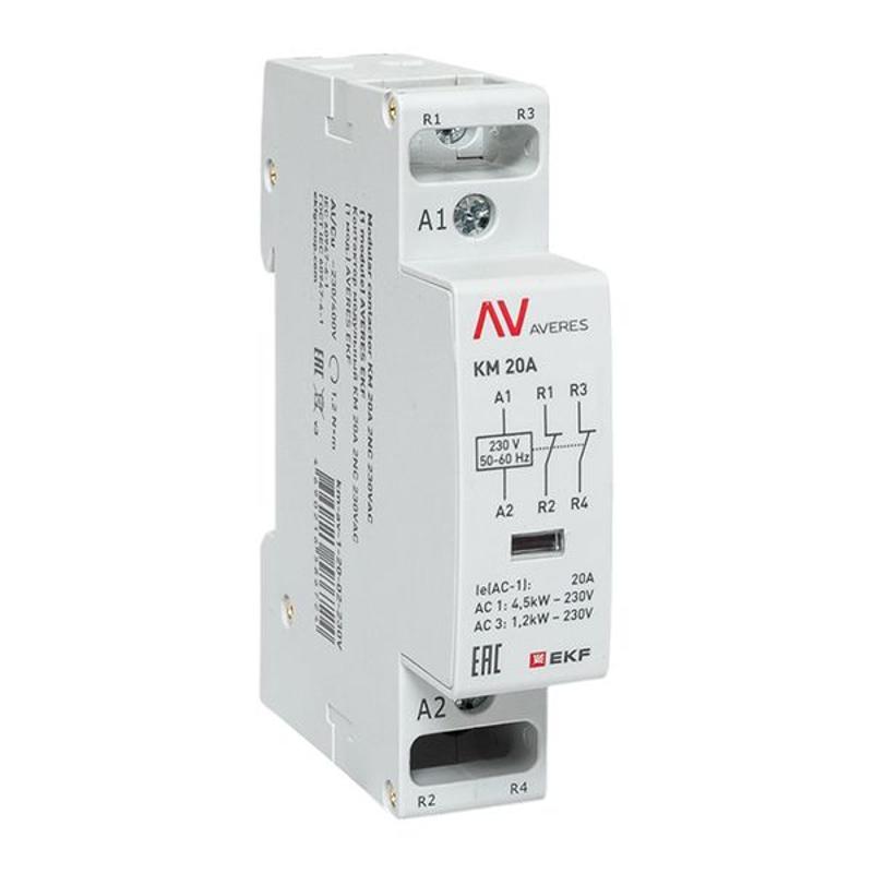 Контактор модульный КМ 20А 2NC 230VAC (1 мод.) AVERES | km-av-1-20-02-230V | EKF — EKF