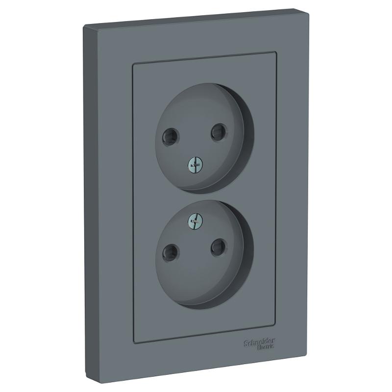 AtlasDesign Грифель Розетка без заземления двойная, со шторками,16А, (в сборе с рамкой) | ATN000722 | SE — Systeme Electric
