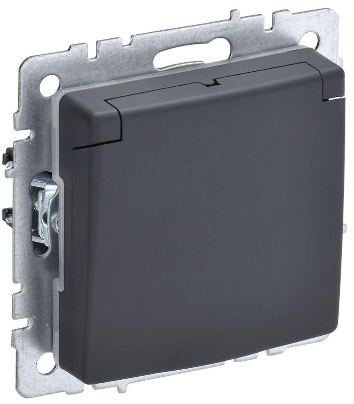 BRITE Розетка с заземлением со шторками с крышкой 16А IP20 РСбш10-3-БрГ графит  | BR-R16-16-K53 | IEK — IEK (ИЭК)