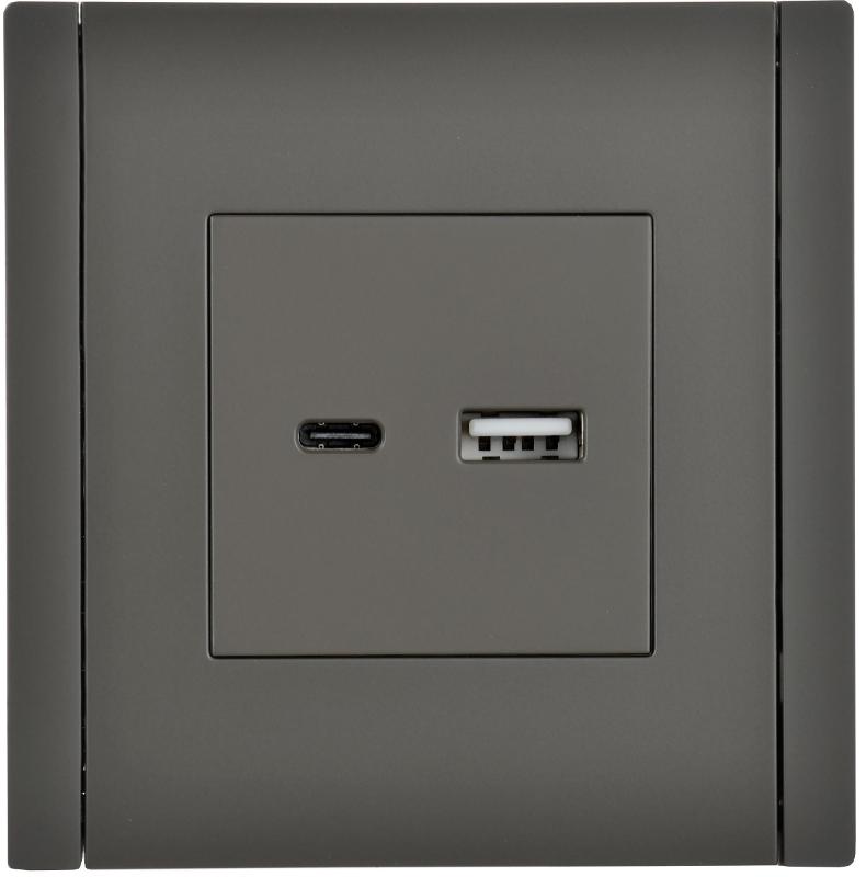 FORTE&PIANO Розетка USB A+C 18Вт FP351 серый | FP-U22-018-K03 | IEK — миниатюра 2