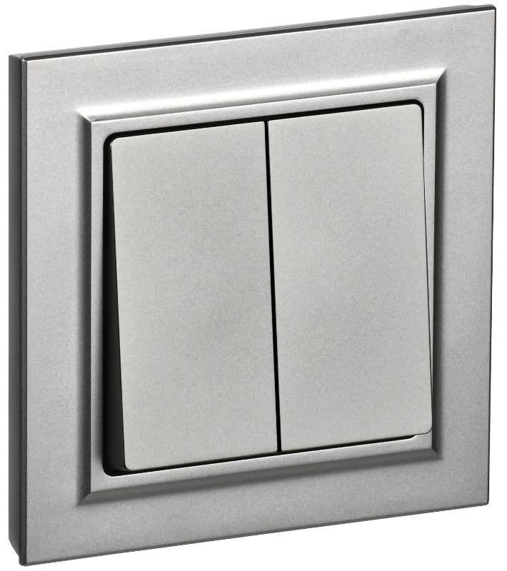 BRITE Выключатель 2-клавишный 10А в сборе ВСР10-2-0-БрС сталь | BR-V20-0-10-K46-F | IEK — миниатюра 1