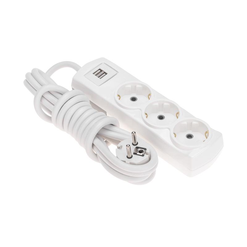 Удлинитель PREMIUM 3 гнезда, 3м, 3х1,5мм², с/з, 2 USB, белый | 13-4110 | REXANT — REXANT