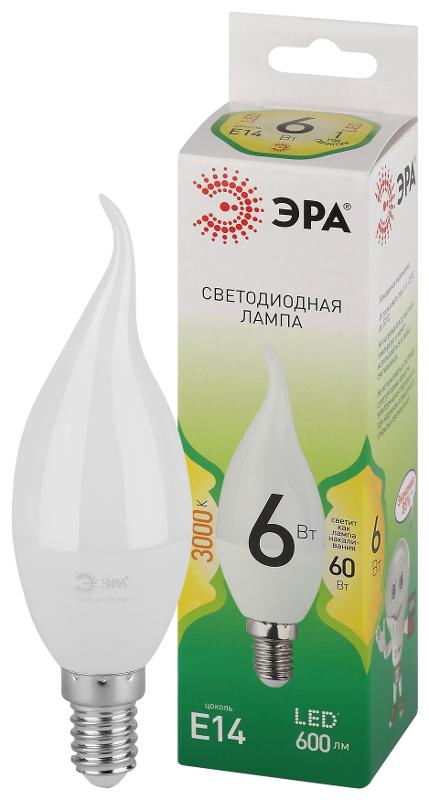 Лампа светодиодная  GREEN LINE LED BXS-6W-830-E14 GL E14 6 Вт свеча на ветру теплый свет | Б0067119 | ЭРА — миниатюра 1