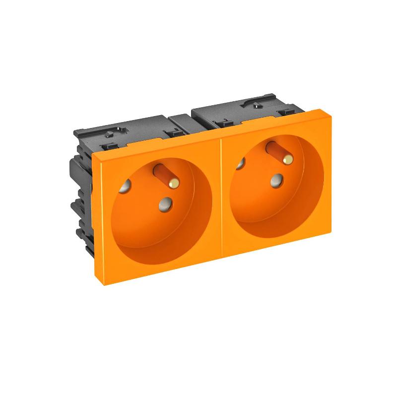 Розетка двойная 33° Modul45connect, франц. стандарт, 250 В, 16A (оранжевый) (STD-F3C ROR2) | 6120674 | OBO Bettermann — OBO Bettermann