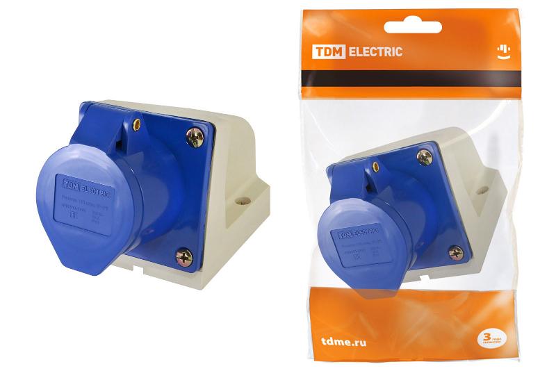Розетка 113 стационарная 2Р+РЕ 16А 220В IP44  | SQ0602-0001 | TDM — TDM ELECTRIC