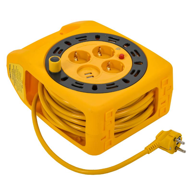 INDUSTRIAL Катушка УК15 2P+PE 3×1,5мм2 USBх2 LED 15м | IN-KP24-16-03-15-UL | IEK — миниатюра 3