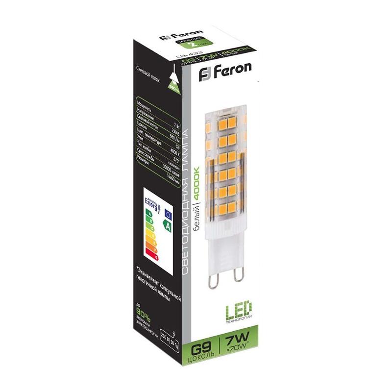 Лампа светодиодная LB-433 (7W) 230V G9 4000K 16x60mm | 25767 | FERON — миниатюра 4