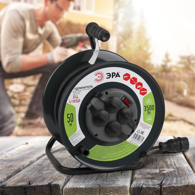 Удлинитель силовой ЭРА RMx-4es-3x1.5-50m-IP44(KG) на м. катушке c/з 4 гн 50м КГ 3х1.5 | Б0046804 | ЭРА — миниатюра 3