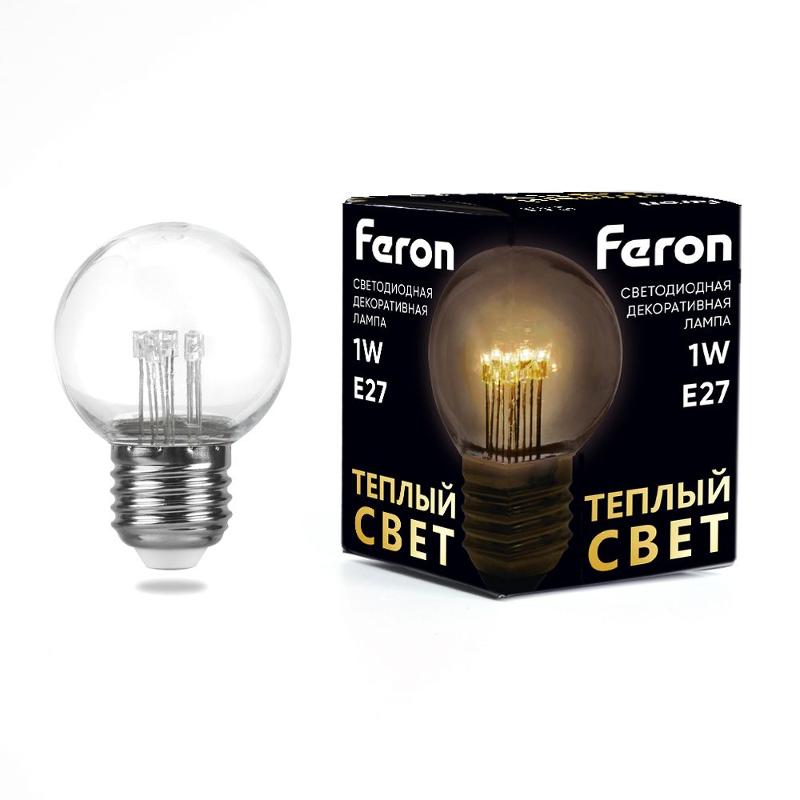 Лампа светодиодная, (1W) 230V E27 2700K G45 прозрачая, LB-378 | 41918 | FERON — Feron