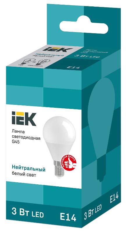 Лампа светодиодная LED 3Вт Е14 220В 4000К G45 шар | LLE-G45-3-230-40-E14 | IEK — миниатюра 2
