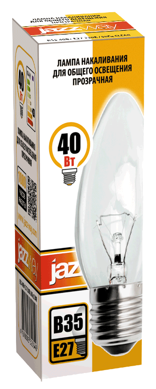 Лампа накаливания ЛОН  40Вт Е27 240В B35 clear | 3320546 | Jazzway — миниатюра 2