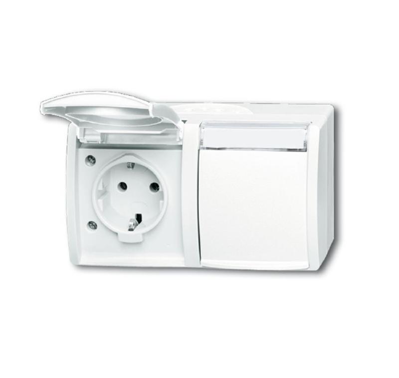 Розетка SCHUKO 16А 250В IP44, двойная, горизонтальная, поле для надписи, для открытого монтажа, ocean, альпийский белы | 2CKA002084A0715 | ABB — ABB