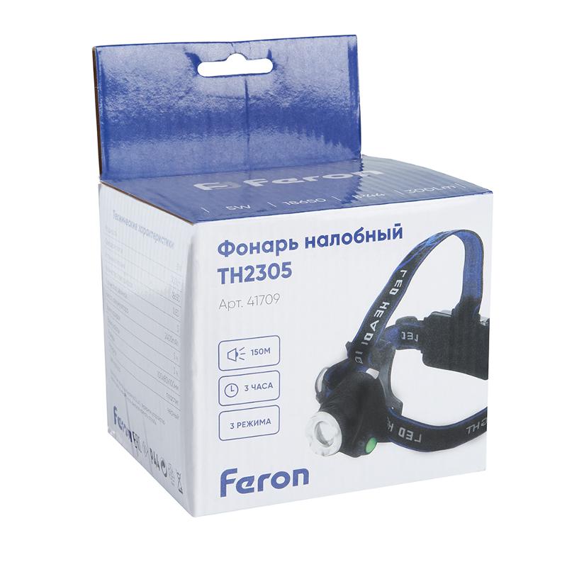 Фонарь налобный светодиодный аккумуляторный 5W, IP44, пластик/алюминий, TH2305 | 41709 | FERON — миниатюра 9