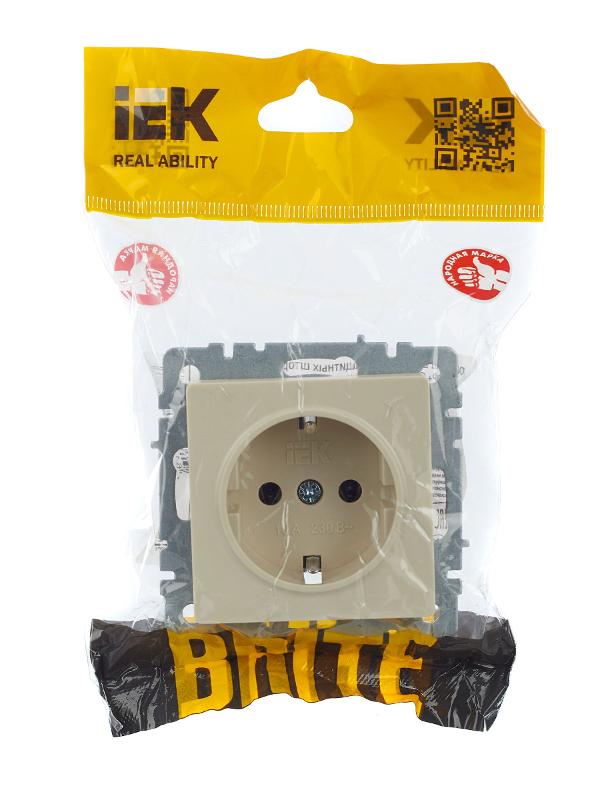 BRITE Розетка с заземлением без шторок 16А РС11-1-0-БрКр бежевый  | BR-R11-16-K10 | IEK — миниатюра 7