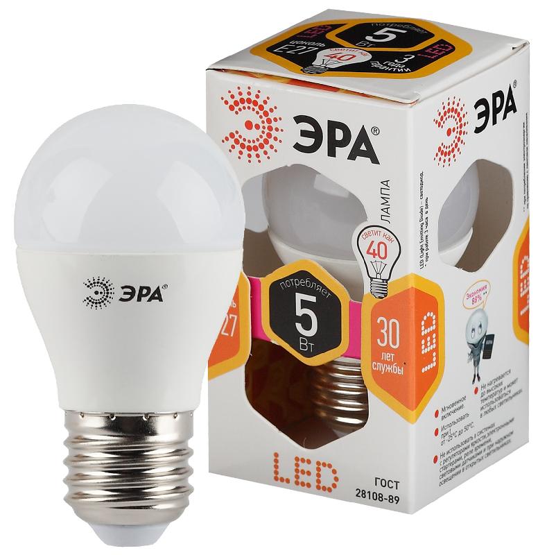 Лампа светодиодная LED 5Вт E27 2700К smd P45 шар | Б0028486 | ЭРА — миниатюра 1