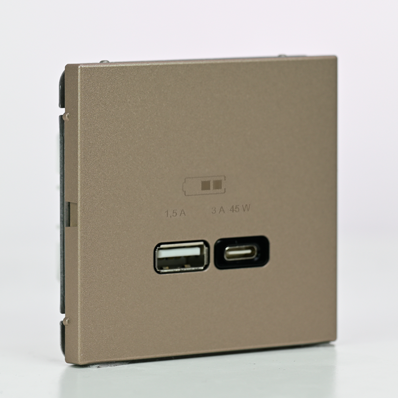 ArtGallery Шампань Розетка USB A + тип-C 45Вт высокоскор.заряд. QC, PD, механизм | GAL000529 | SE — миниатюра 2