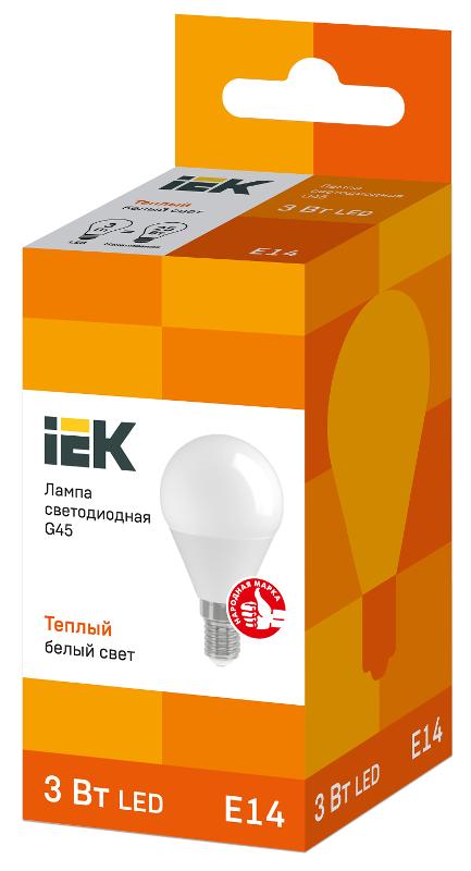 Лампа светодиодная LED 3Вт Е14 220В 3000К G45 шар | LLE-G45-3-230-30-E14 | IEK — миниатюра 2