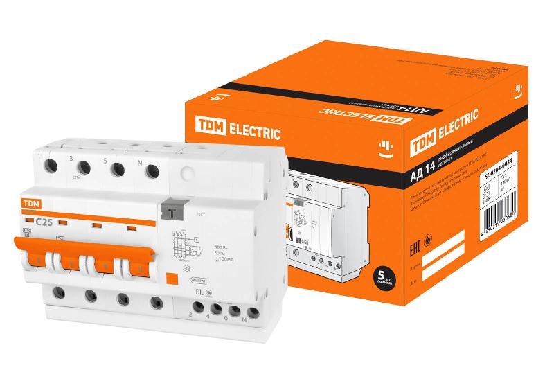 Выключатель автоматический дифференциального тока АД14 4п 25А C 100мА тип AC (8 мод) | SQ0204-0034 | TDM — TDM ELECTRIC