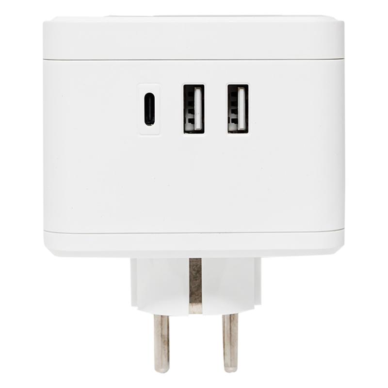 Тройник "Куб" 2 гнезда 2USB 2,4А+Type C + Ночник | UBA-CUB-T2-TC | EKF — миниатюра 4