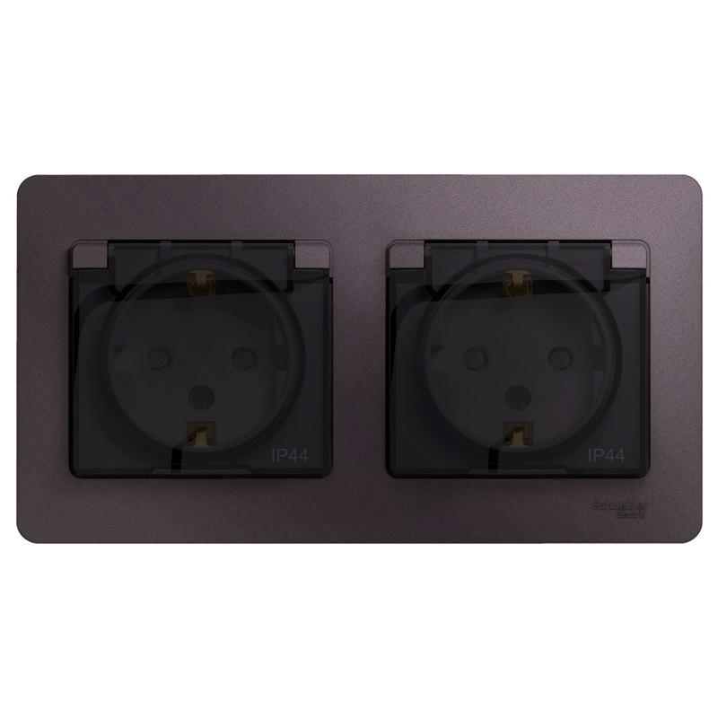 Glossa Сиреневый туман Розетка 2-ая с з/к,со шторками (в сборе), IP44 | GSL001447 | SE — Systeme Electric