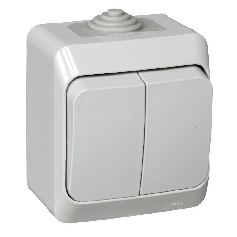 Этюд Серый О/У Выключатель 2-клавишный IP44 | BA10-042C | SE — Systeme Electric