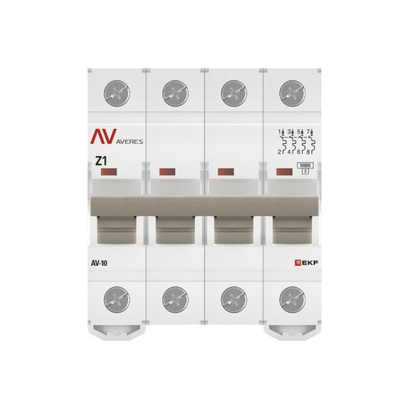 Выключатель автоматический AV-10 4P 1A (Z) 10kA AVERES | mcb10-4-01Z-av | EKF — миниатюра 4