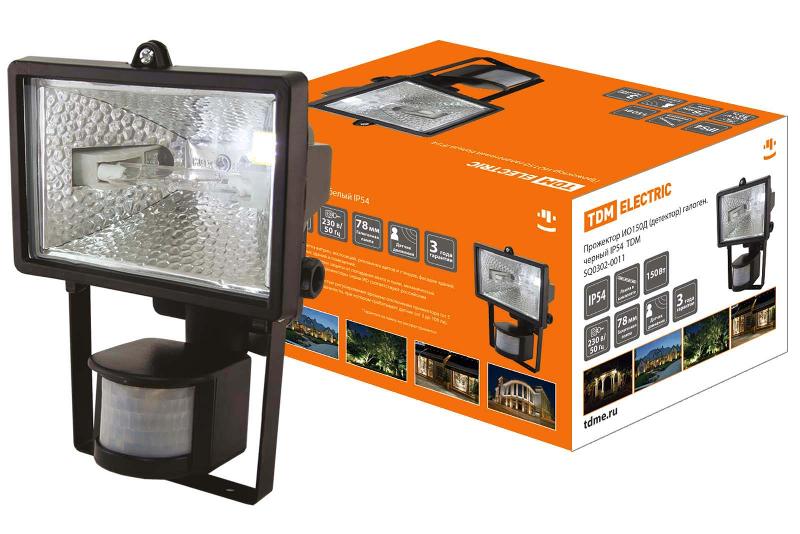 Прожектор галогенный ИО 150Д 150Вт IP54 черный, детектор | SQ0302-0011 | TDM — TDM ELECTRIC
